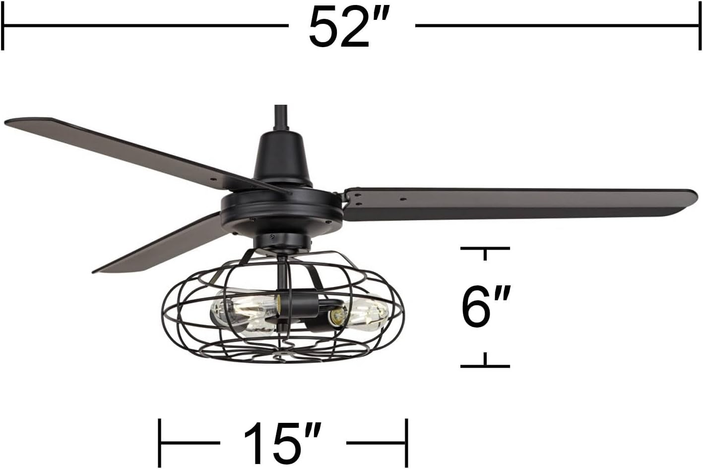 Matte Black Ceiling Fan 52 Inch With Integrated LED Remote