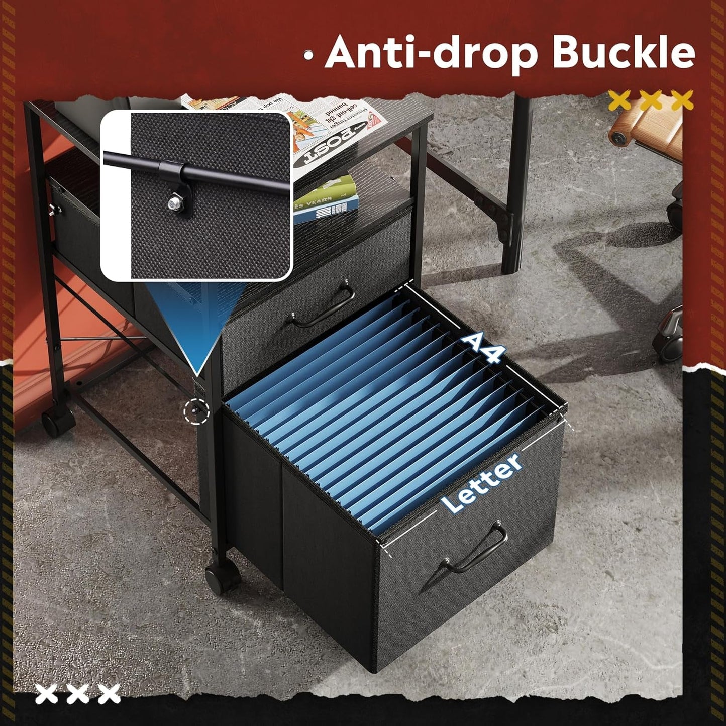 Mobile File Cabinet With Rolling Printer Stand Black Finish