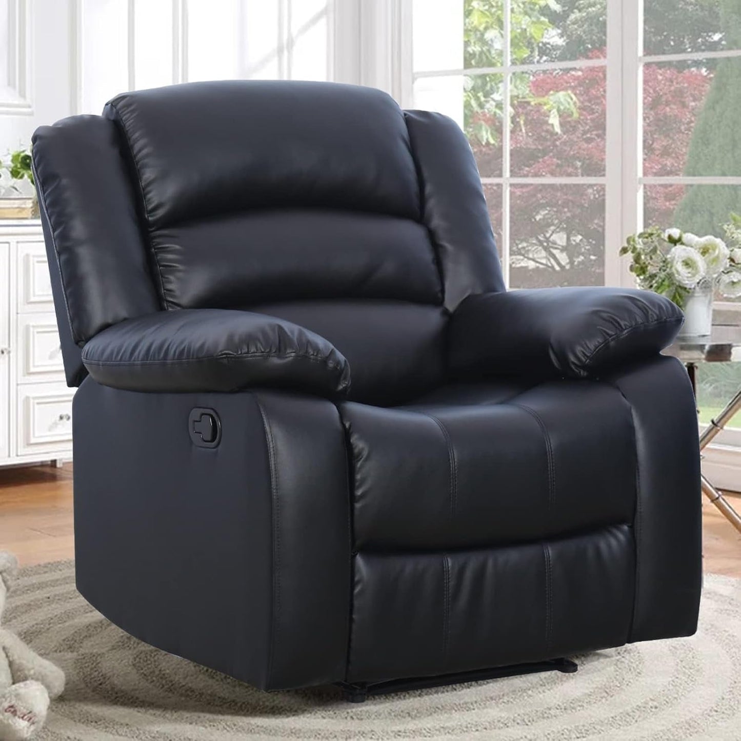 Black Recliner Chair Set of 2 With Overstuffed Cushions