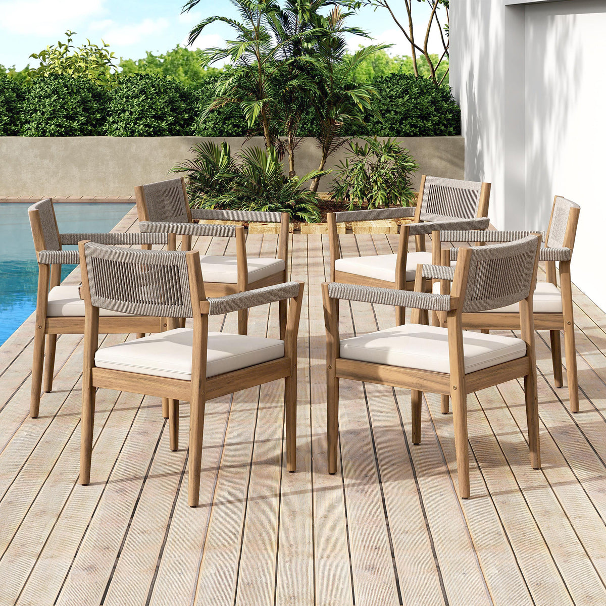 Braided Acacia Wood Outdoor Dining Chairs Set of 2