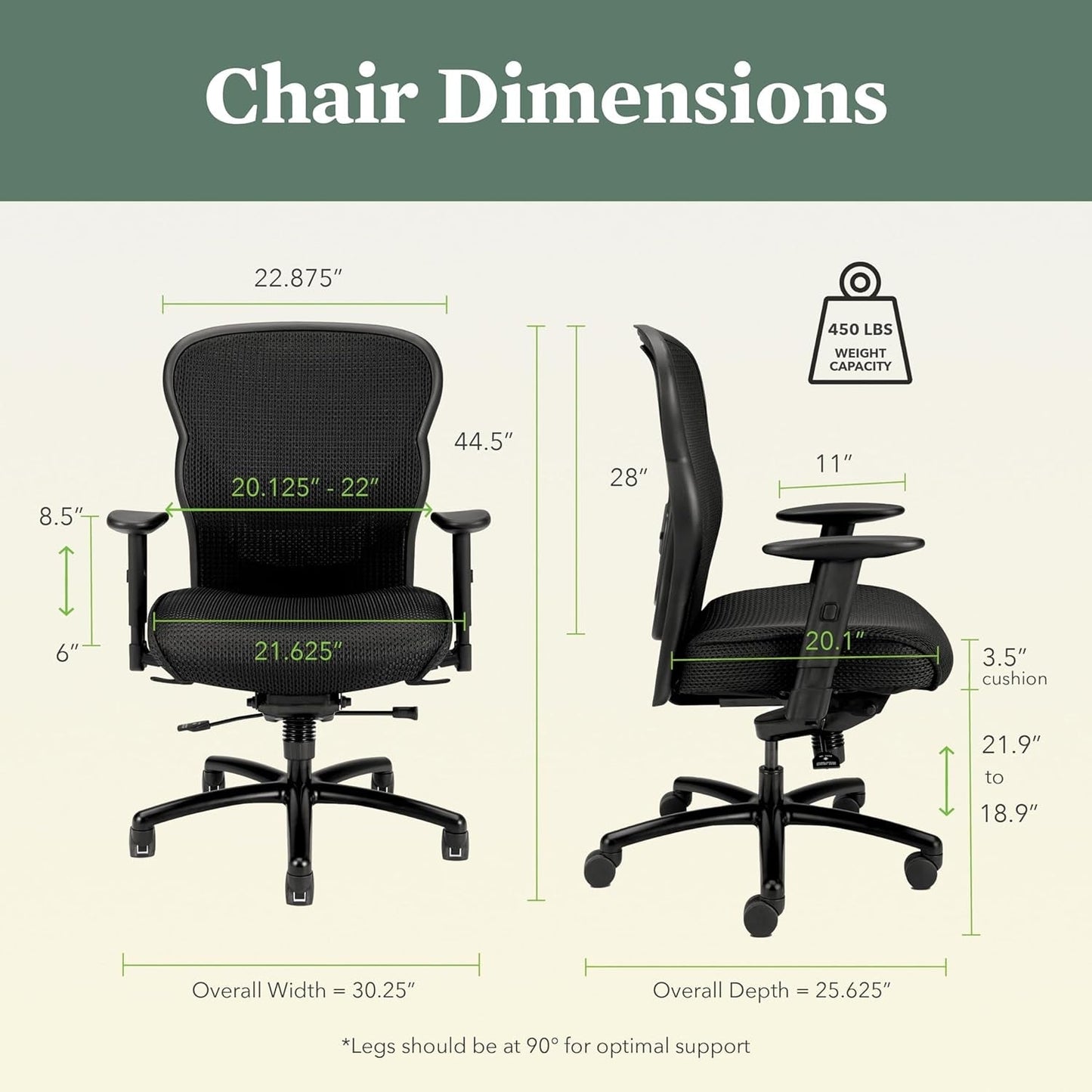 Wave Big And Tall Office Chair 450 Lb Capacity Ergonomic