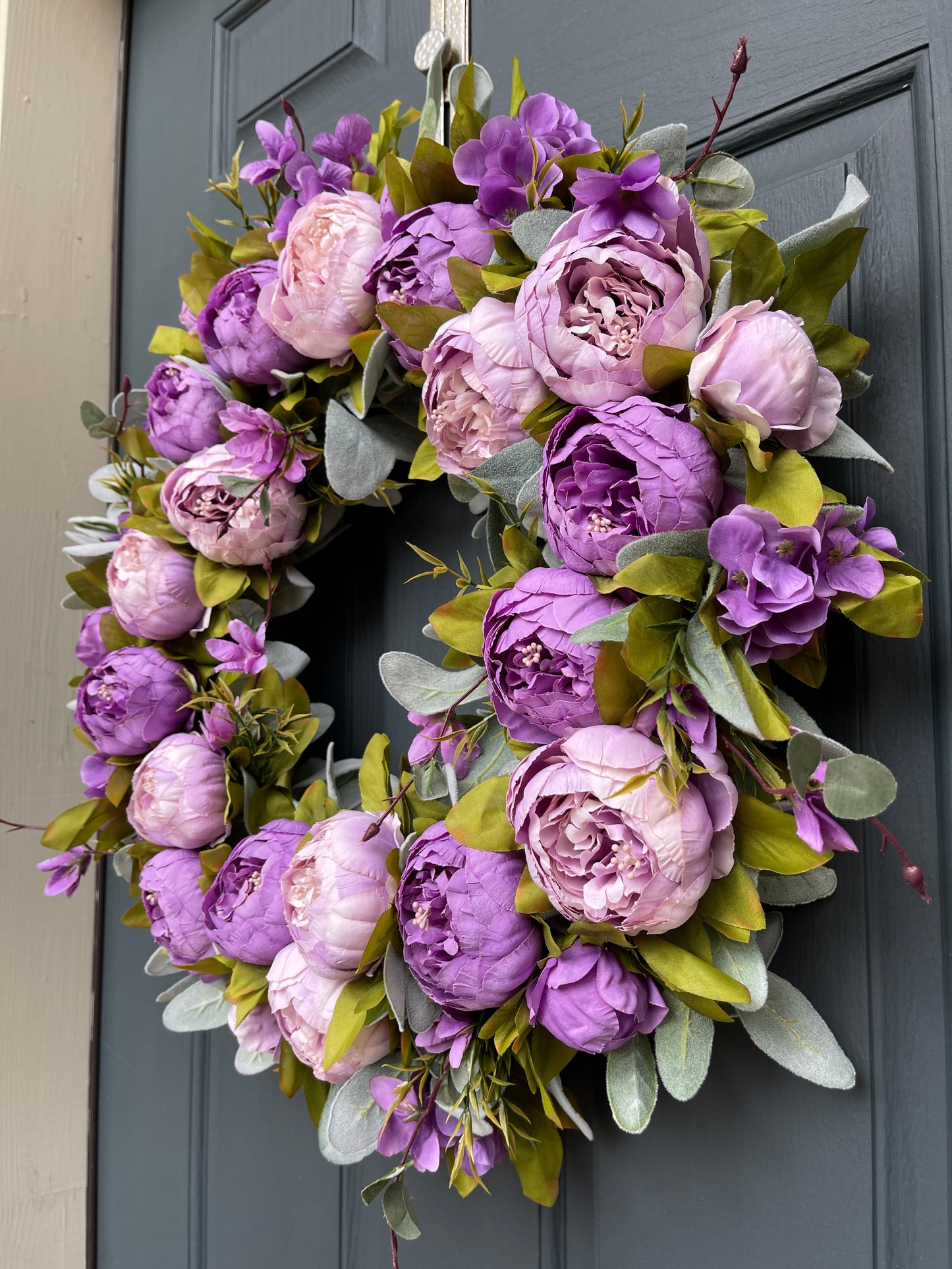 Purple Peony & Lambs Ear Wreath