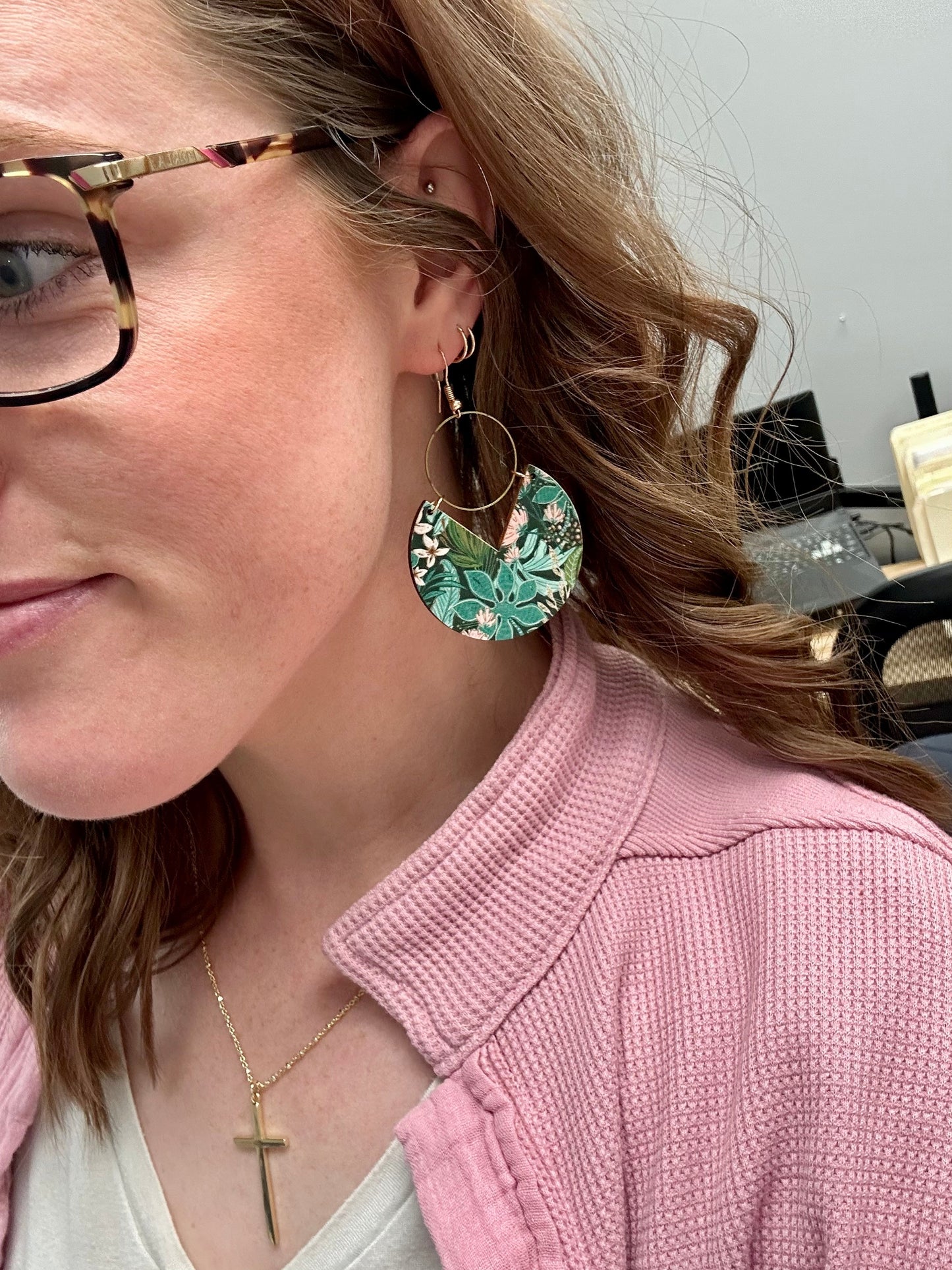 Beautiful Geometric Wood and Gold Botanic Earrings