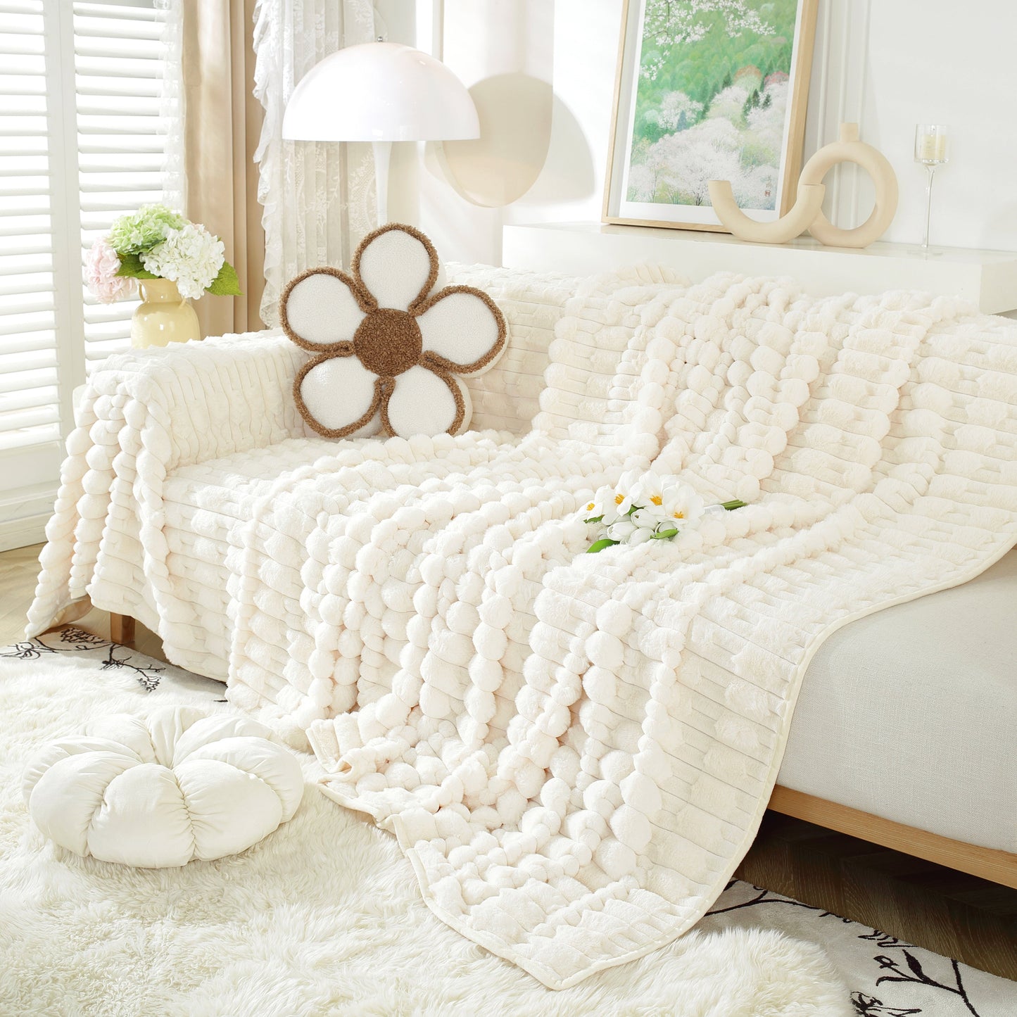 Fluffy Faux Fur Couch Cover Plush Sofa Throw, Warm & Stylish Sofa Protector