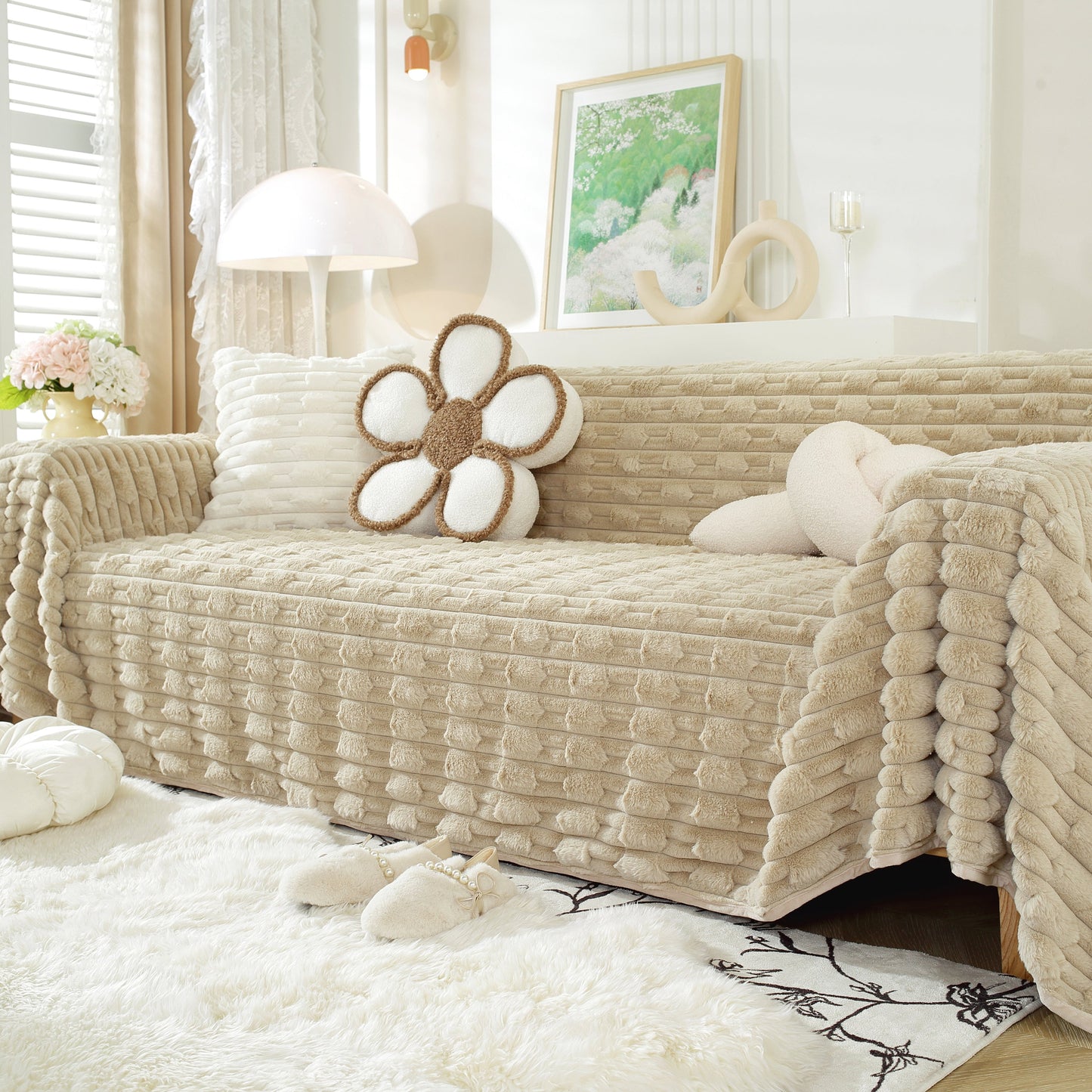 Fluffy Faux Fur Couch Cover Plush Sofa Throw, Warm & Stylish Sofa Protector