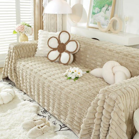 Fluffy Faux Fur Couch Cover Plush Sofa Throw, Warm & Stylish Sofa Protector
