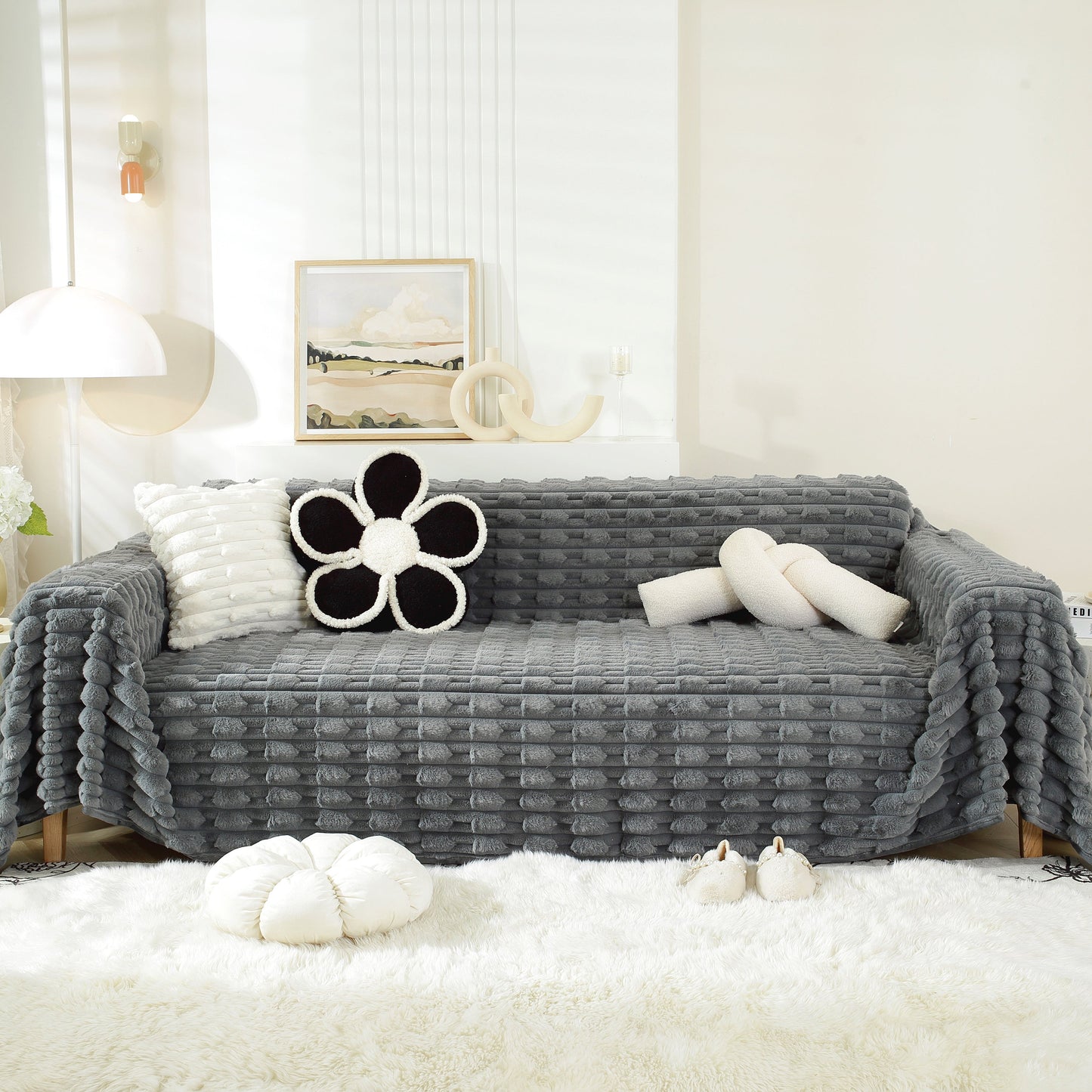 Fluffy Faux Fur Couch Cover Plush Sofa Throw, Warm & Stylish Sofa Protector