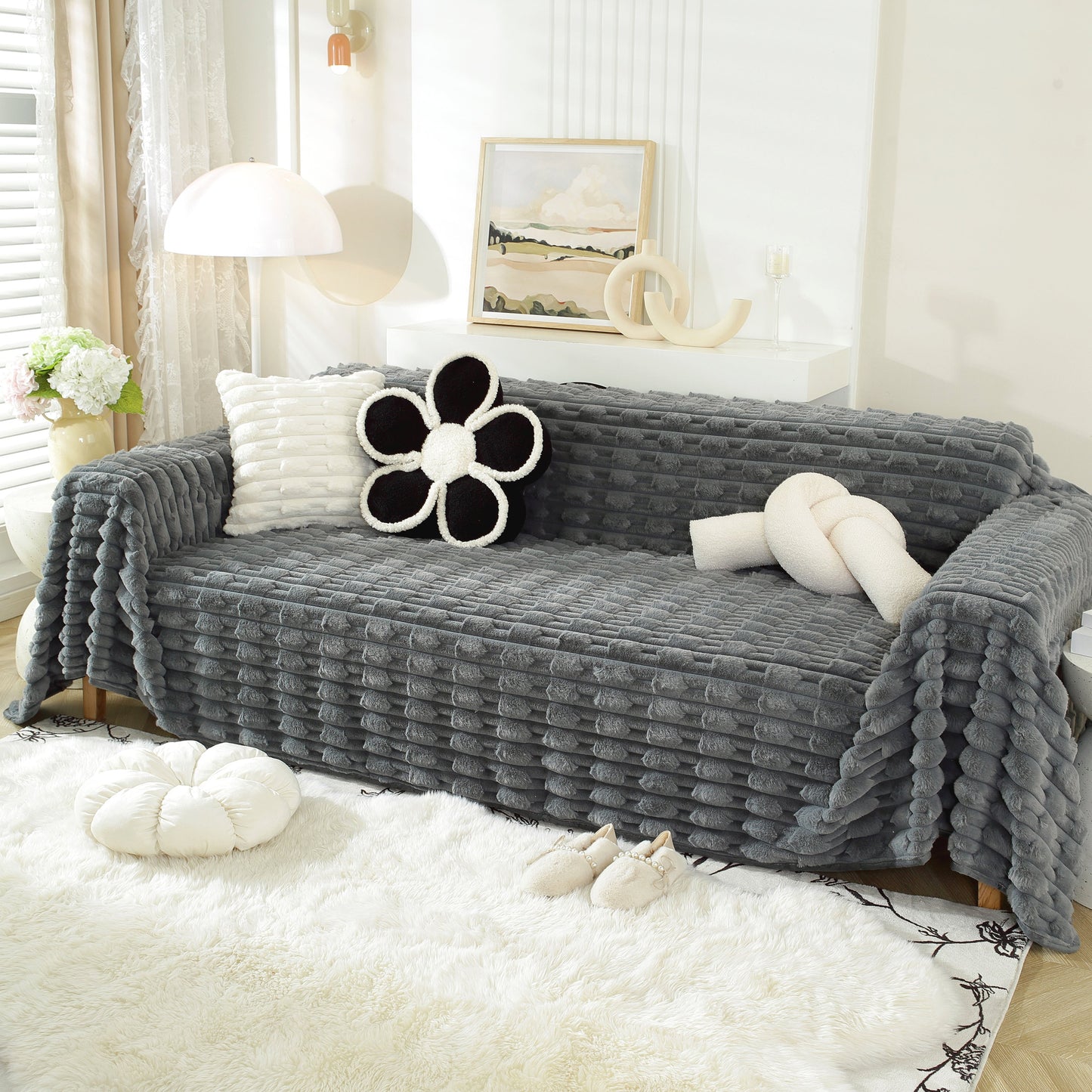 Fluffy Faux Fur Couch Cover Plush Sofa Throw, Warm & Stylish Sofa Protector