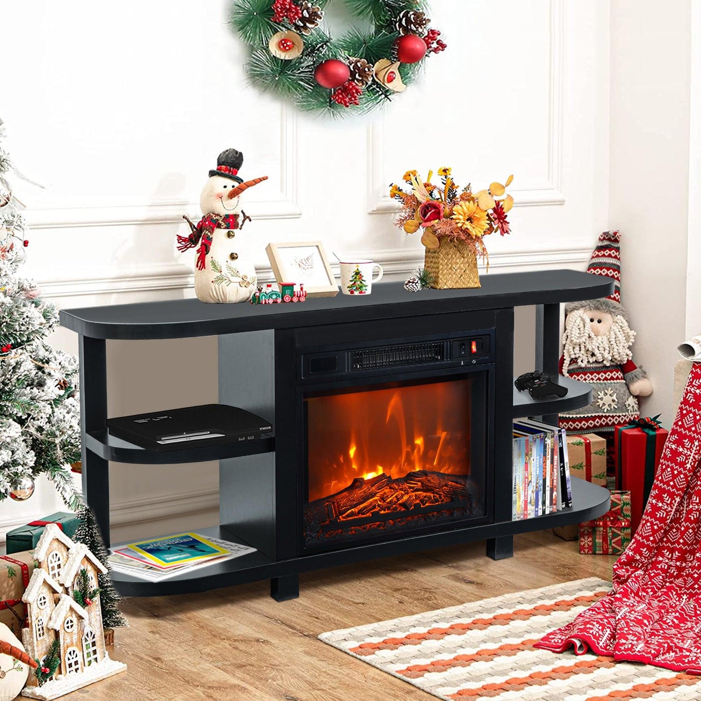 Decorative Modern 48" TV Stand with 18" Insert Electric Fireplace