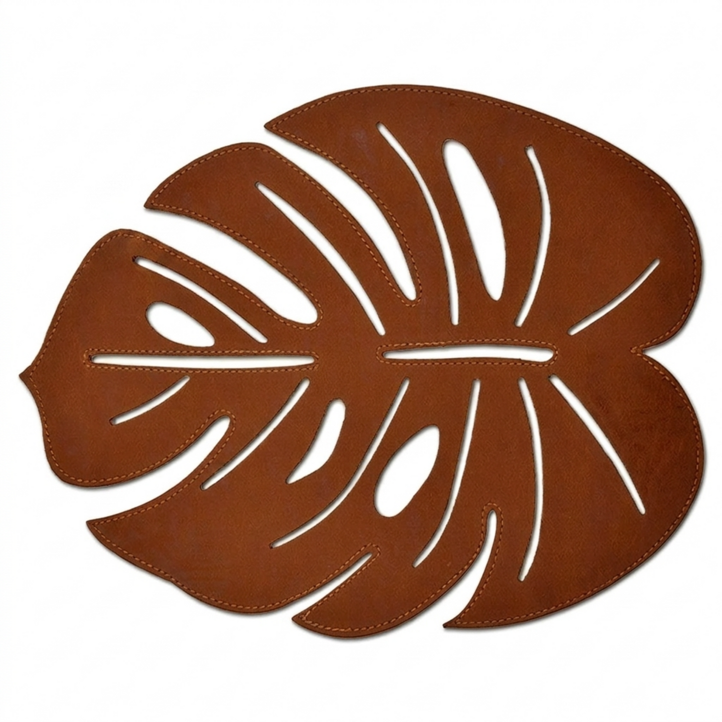 Leather Placemats Set of 6 – Monstera Leaf Design, PU Embossed, Heat Resistant