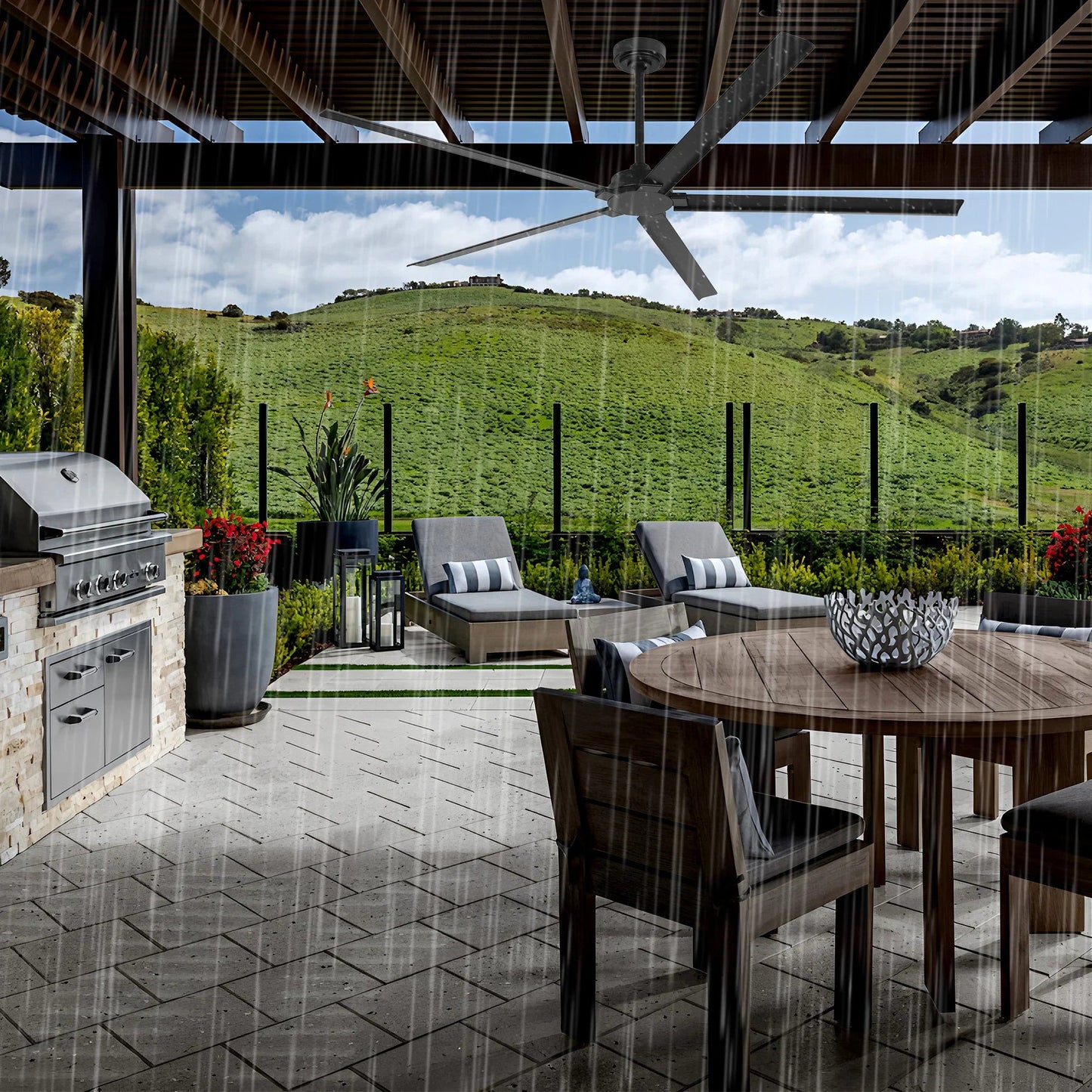 72 Inch 84 Inch Winni IPX4 Outdoor Downrod Mount Ceiling Fan With Remote Control