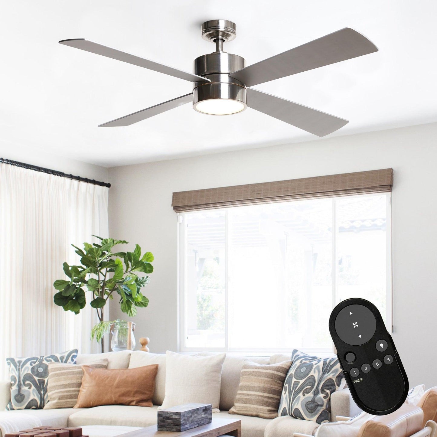 52" Bucholz Industrial Ceiling Fan with Dimmable LED Light