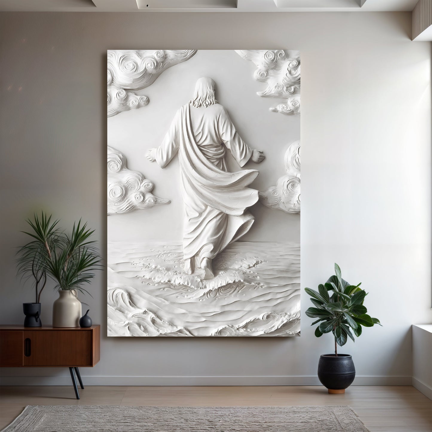 3D Minimalist Jesus Walking on Water Wall Art