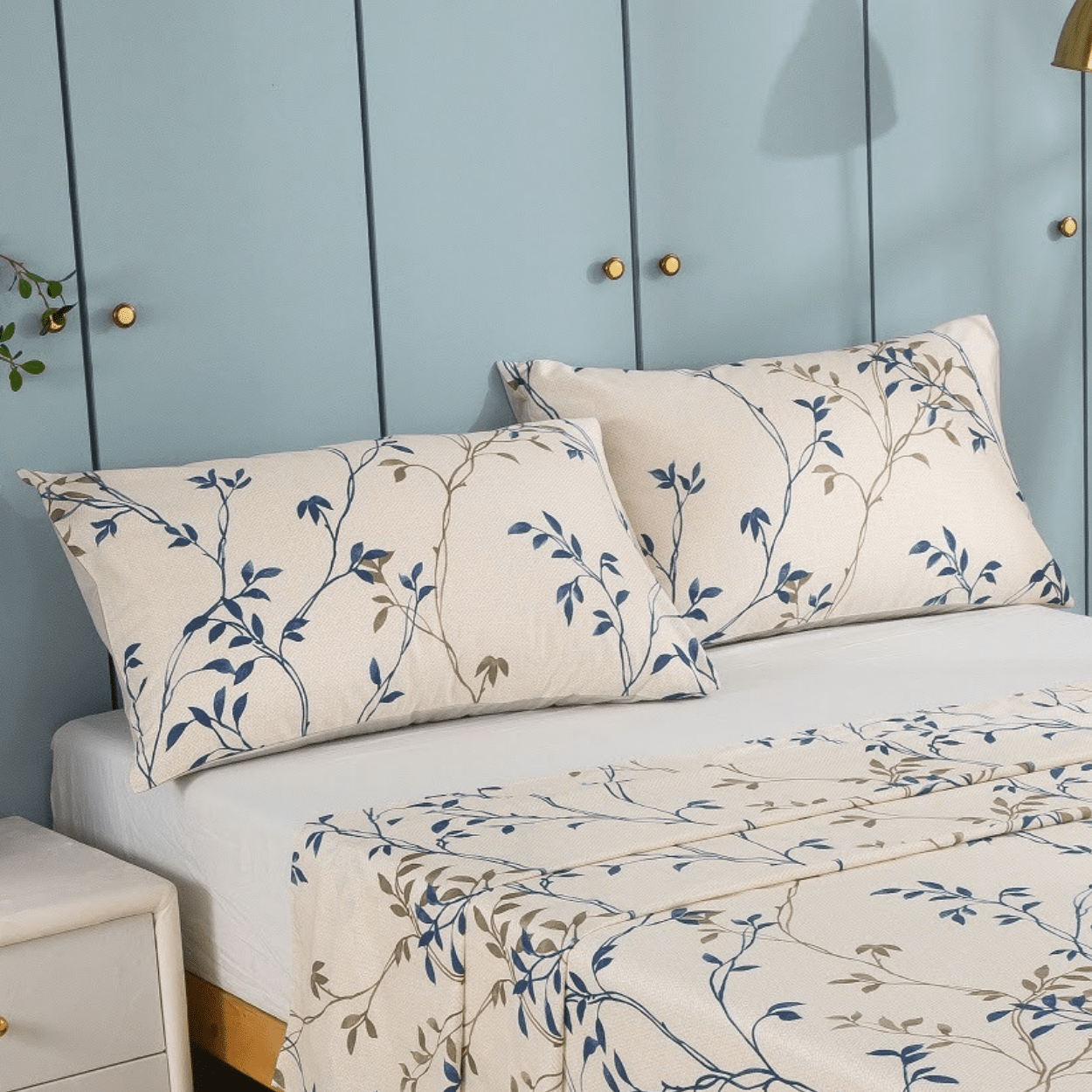 Tache Poplin Cotton Elegant Leaf Vine Cream Beige Pillowcase (JHW-842)
