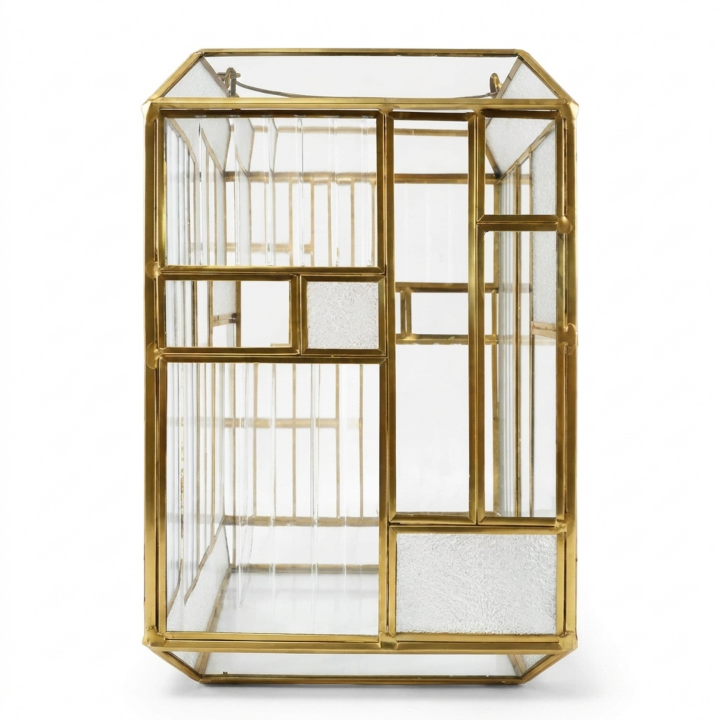Gold Candle Holder - Modern Glass Metal Lantern for Pillar Candles Indoor & Outdoor Decor