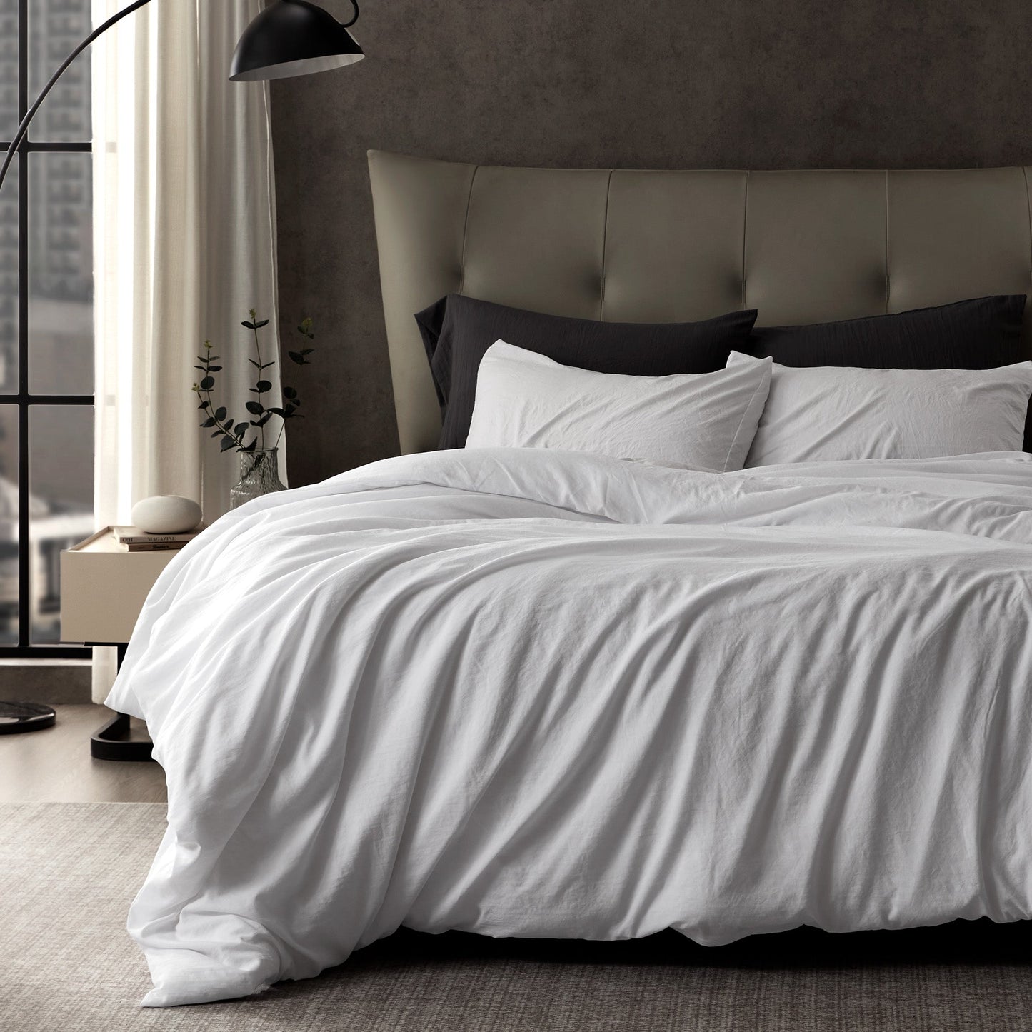 Stone Washed Duvet Cover Set - White