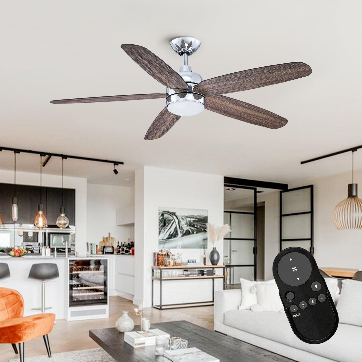 52" Dicken Farmhouse Downrod Mount Reversible Ceiling Fan with Lighting and Remote Control