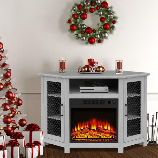 45" Corner Electric Fireplace TV Stands Console Table Insert 18" Electric Fireplace with 2 Metal Mesh Doors