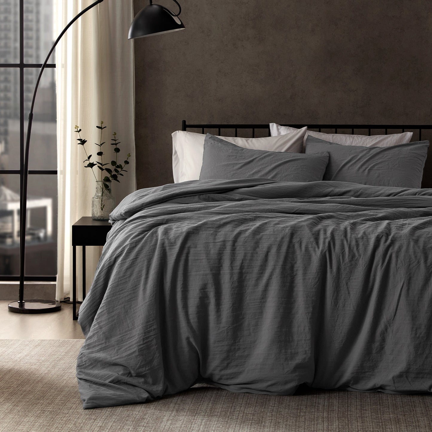 Stone Washed Duvet Cover Set - Gray