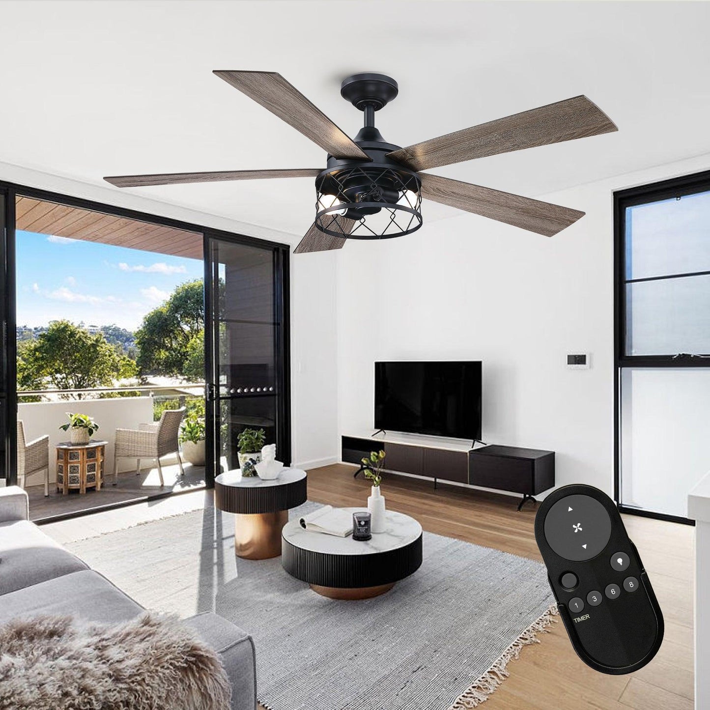 52" Windmill Modern DC Motor Downrod Mount Reversible Ceiling Fan With Lighting And Remote Control