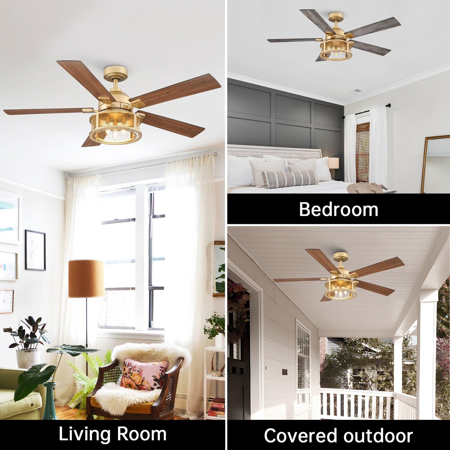 52 Industrial Reversible 5 Blade Mesh Led Ceiling Fan