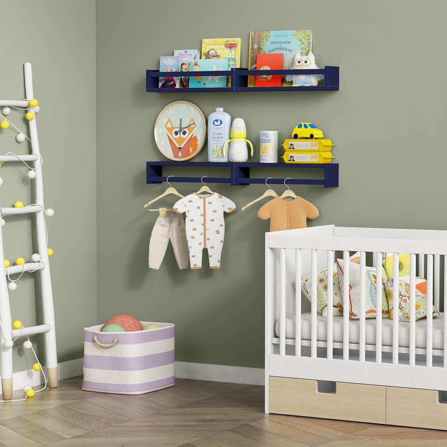 Navy Blue Floating Book Shelves Set of 4 Wall Mounted