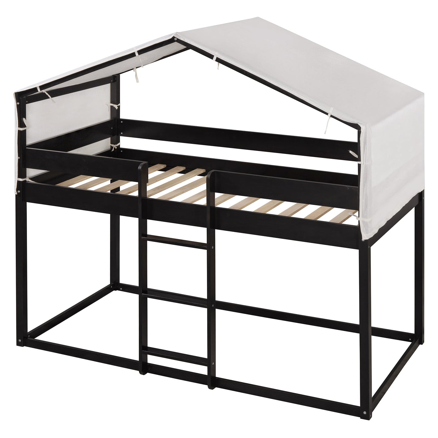 Twin Over Twin Wood Bunk Bed with Tent in Espresso