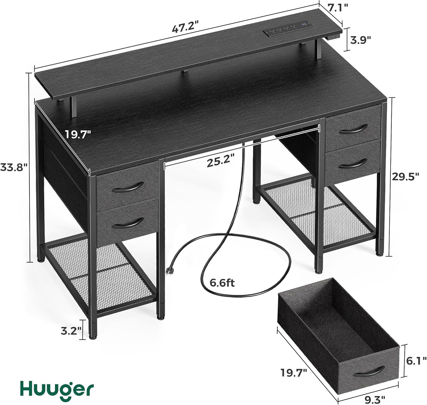 47 Inch Computer Desk With 4 Drawers And LED Lights Black