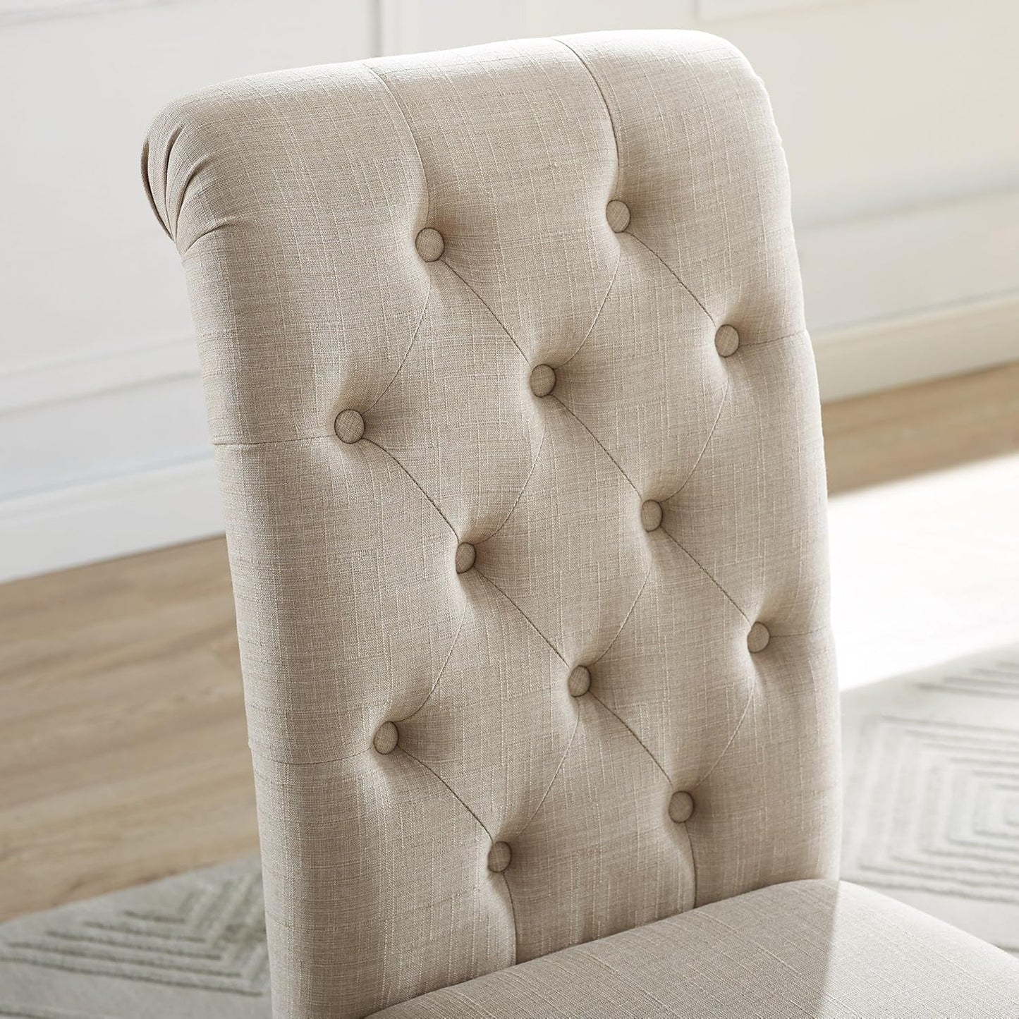 Tufted Solid Wood Dining Chairs Tan Set Of 2 Modern