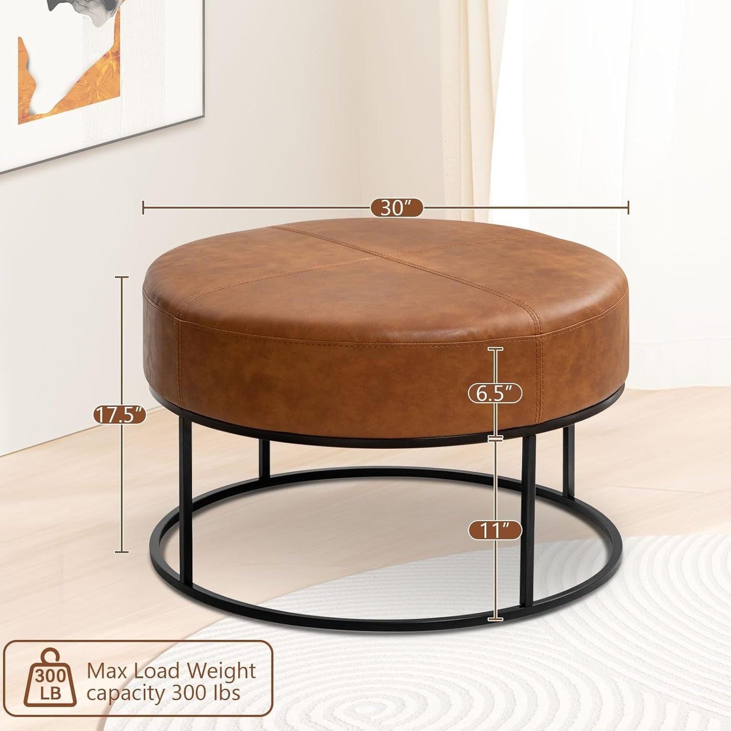 Round Leatherette Upholstered Coffee Table Midnight Brown
