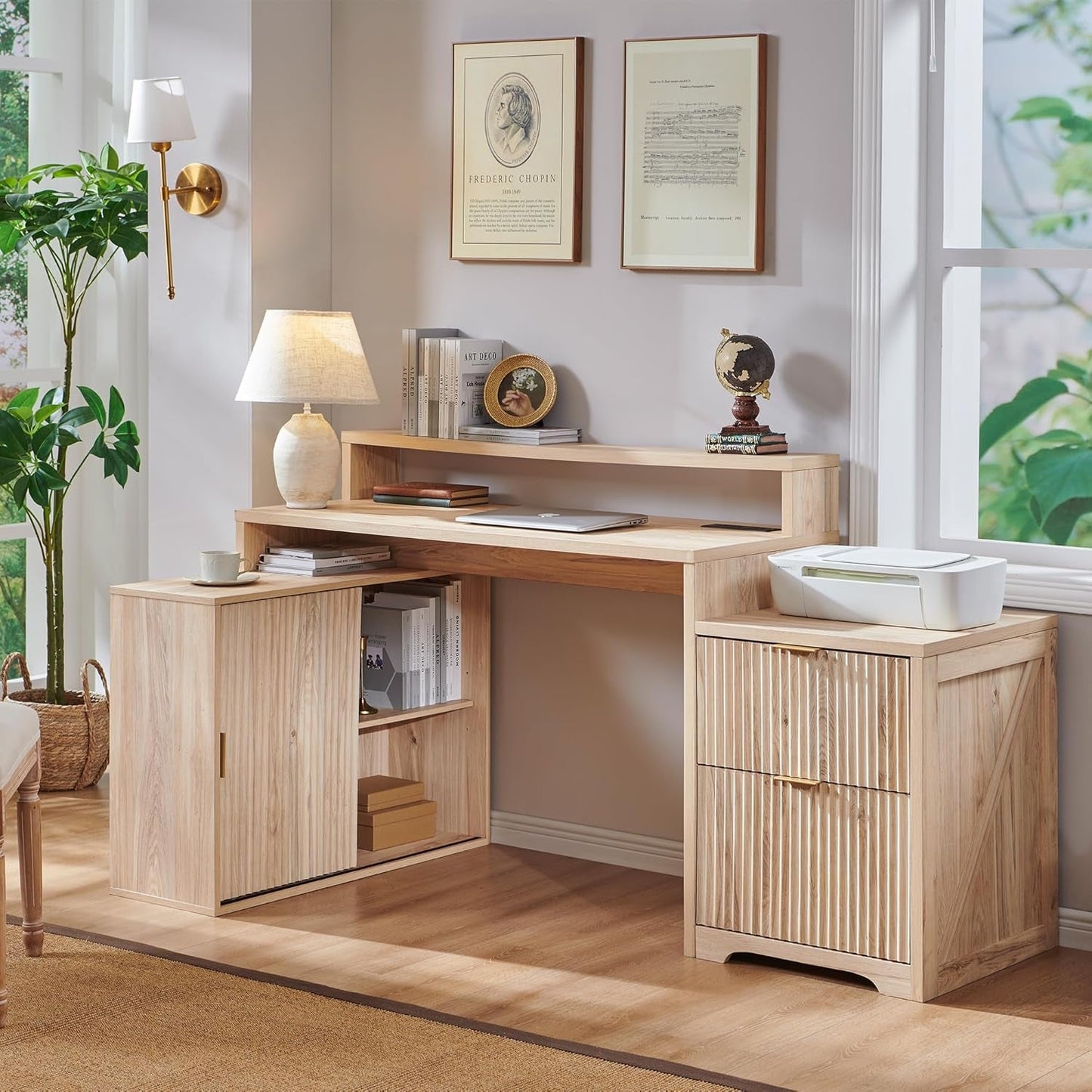 67-Inch L-Shaped Desk With Integrated Power Outlets