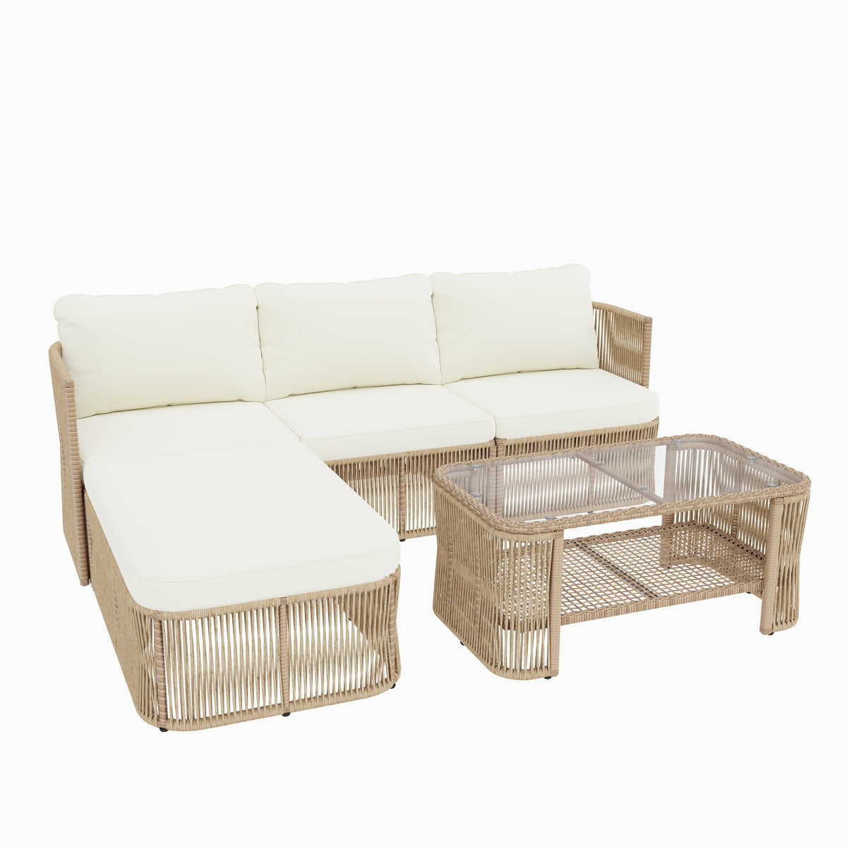 Outdoor PE Rattan Patio Furniture Set with Iron Frame, Dark