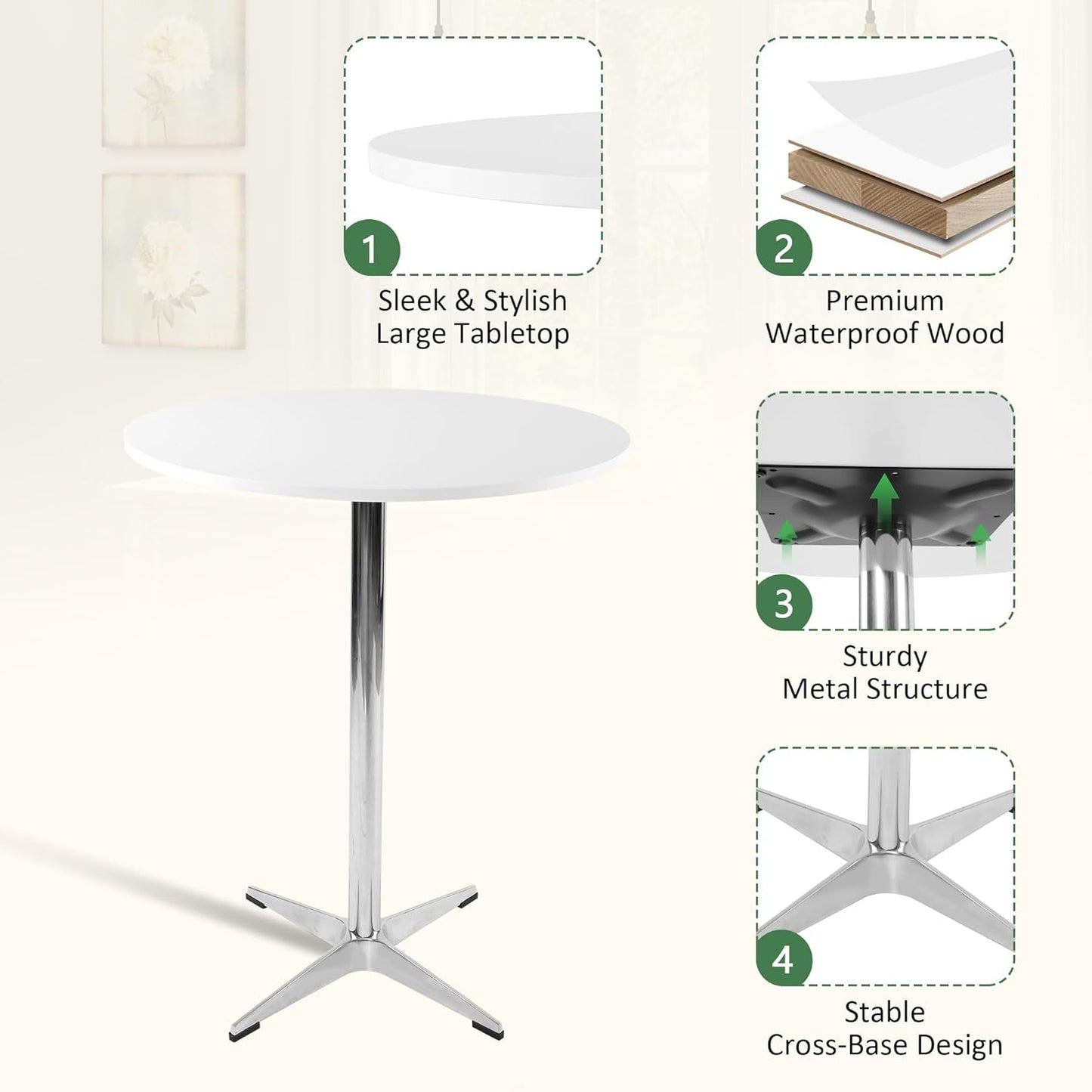 White Round Pub Table With Sturdy Crossbase 39 Inches