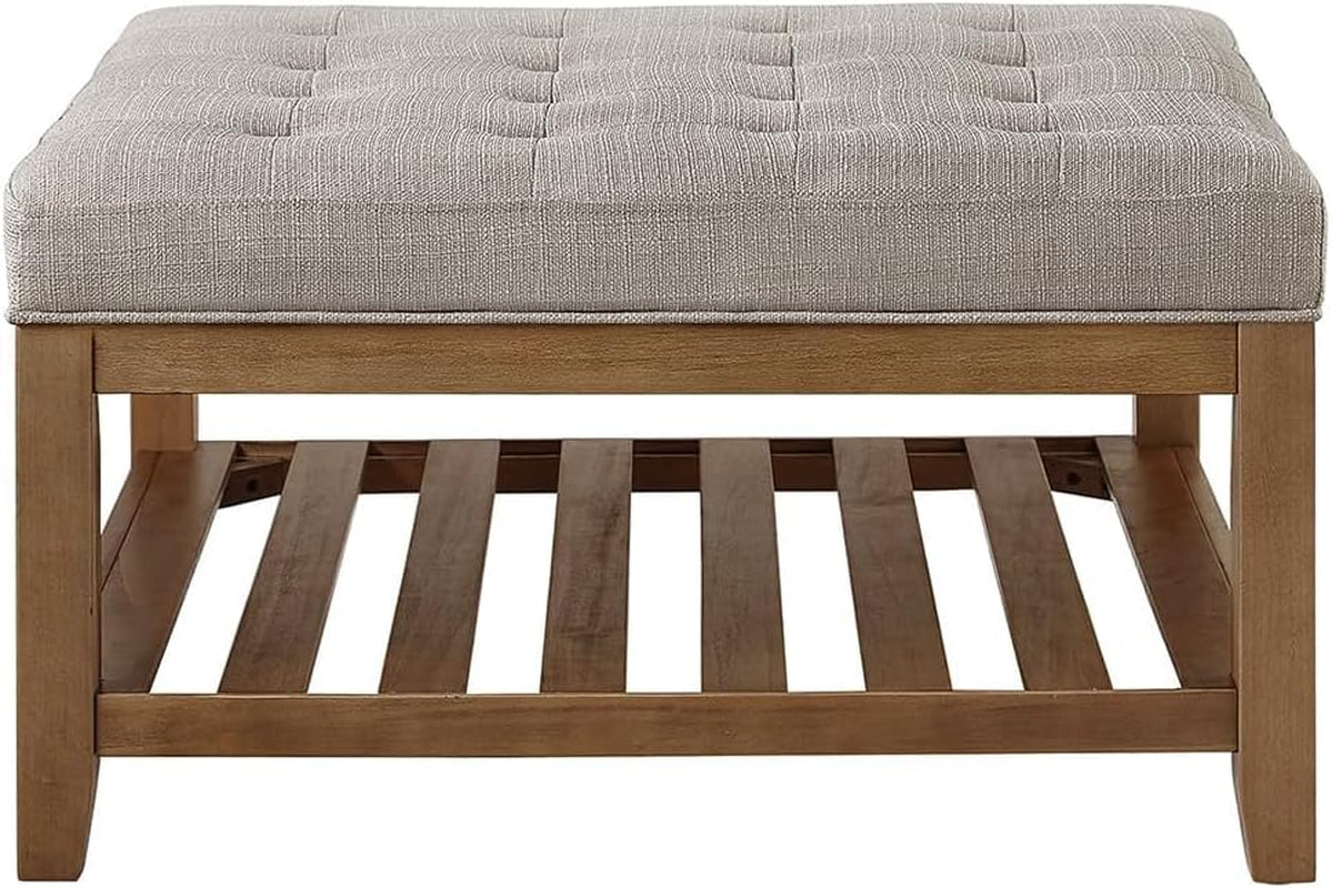 Large Upholstered Tufted Linen Ottoman Coffee Table