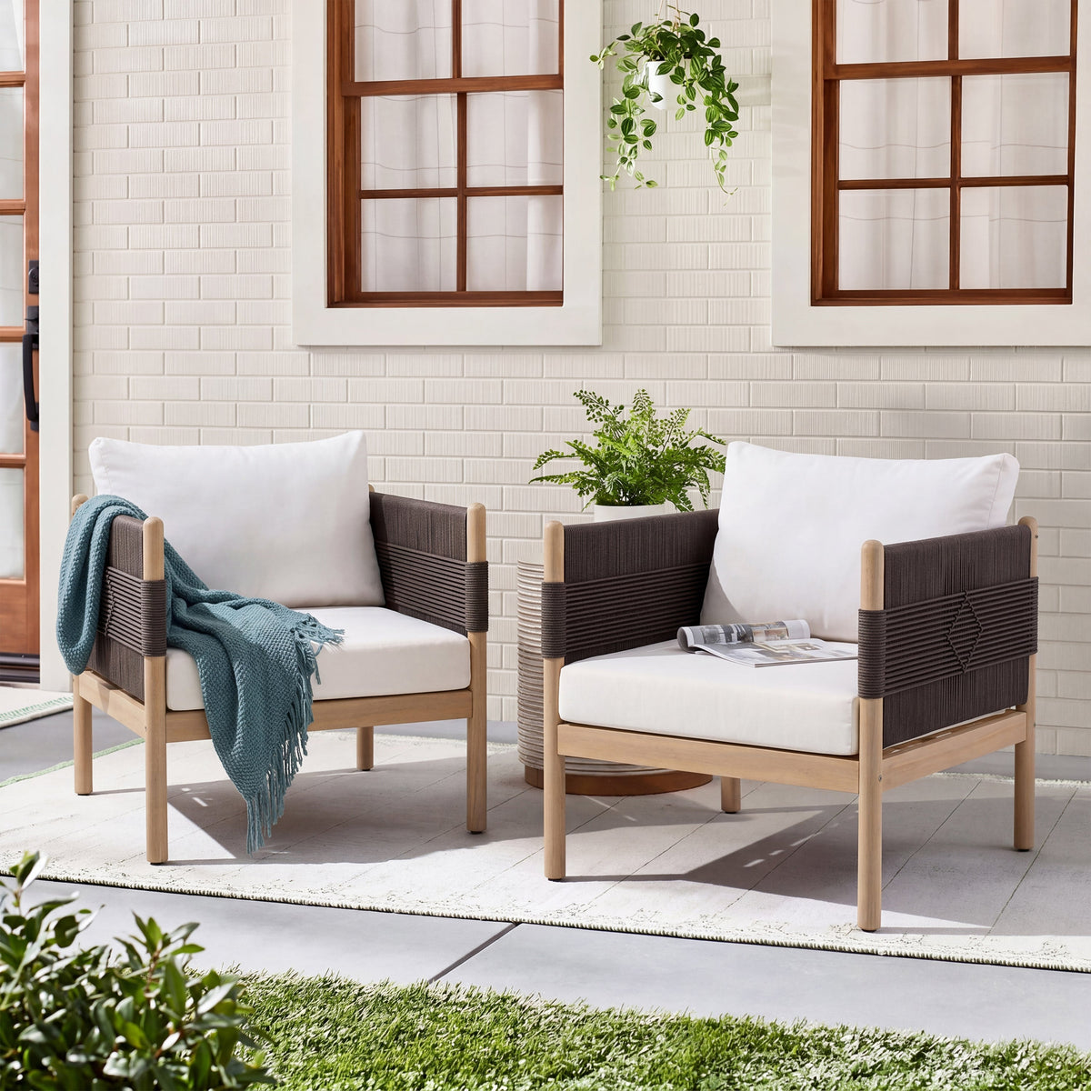 Outdoor Acacia Club Chairs (Set of 2) with Diamond-Pattern