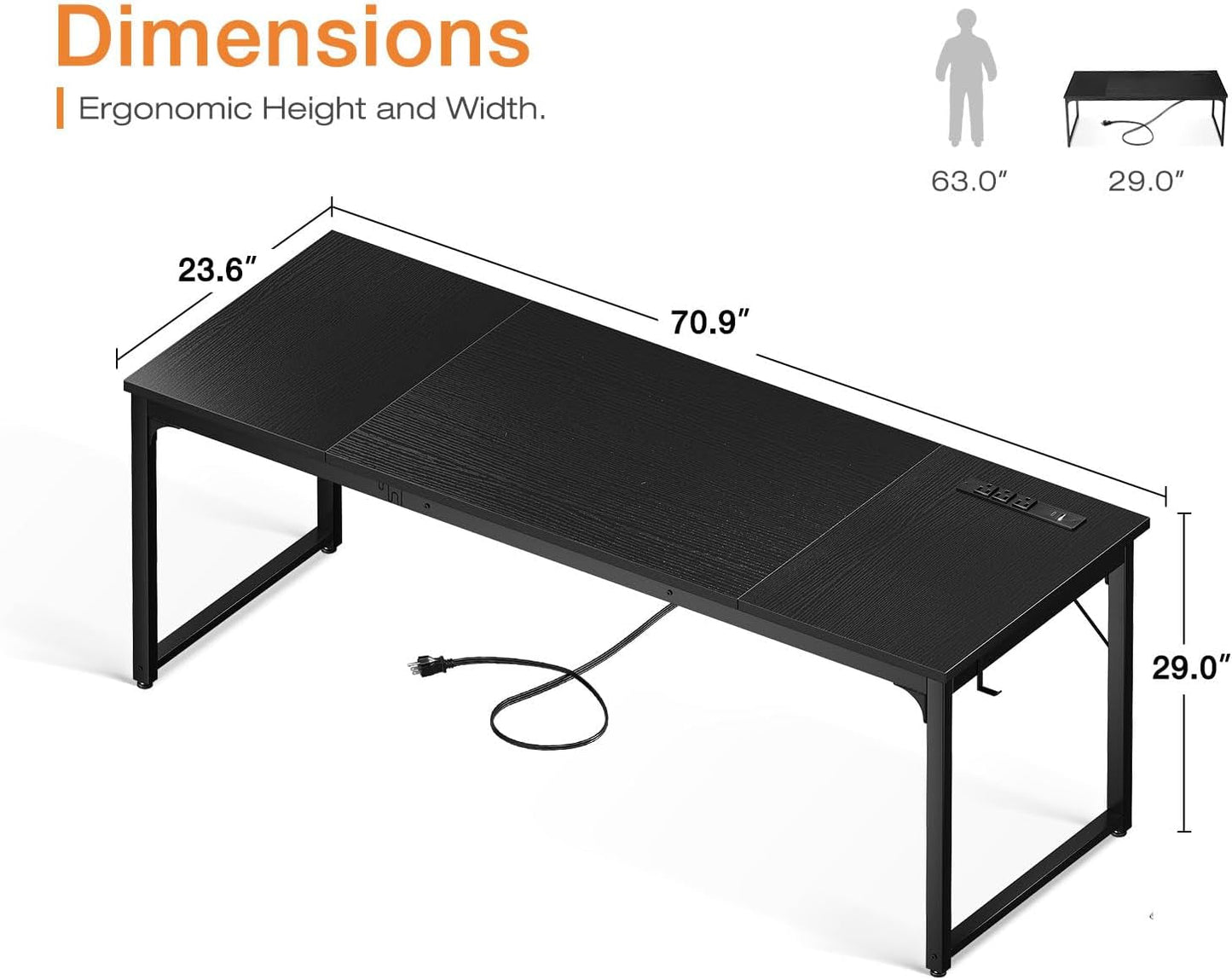 71 Inch Computer Desk With USB Ports For Home Office