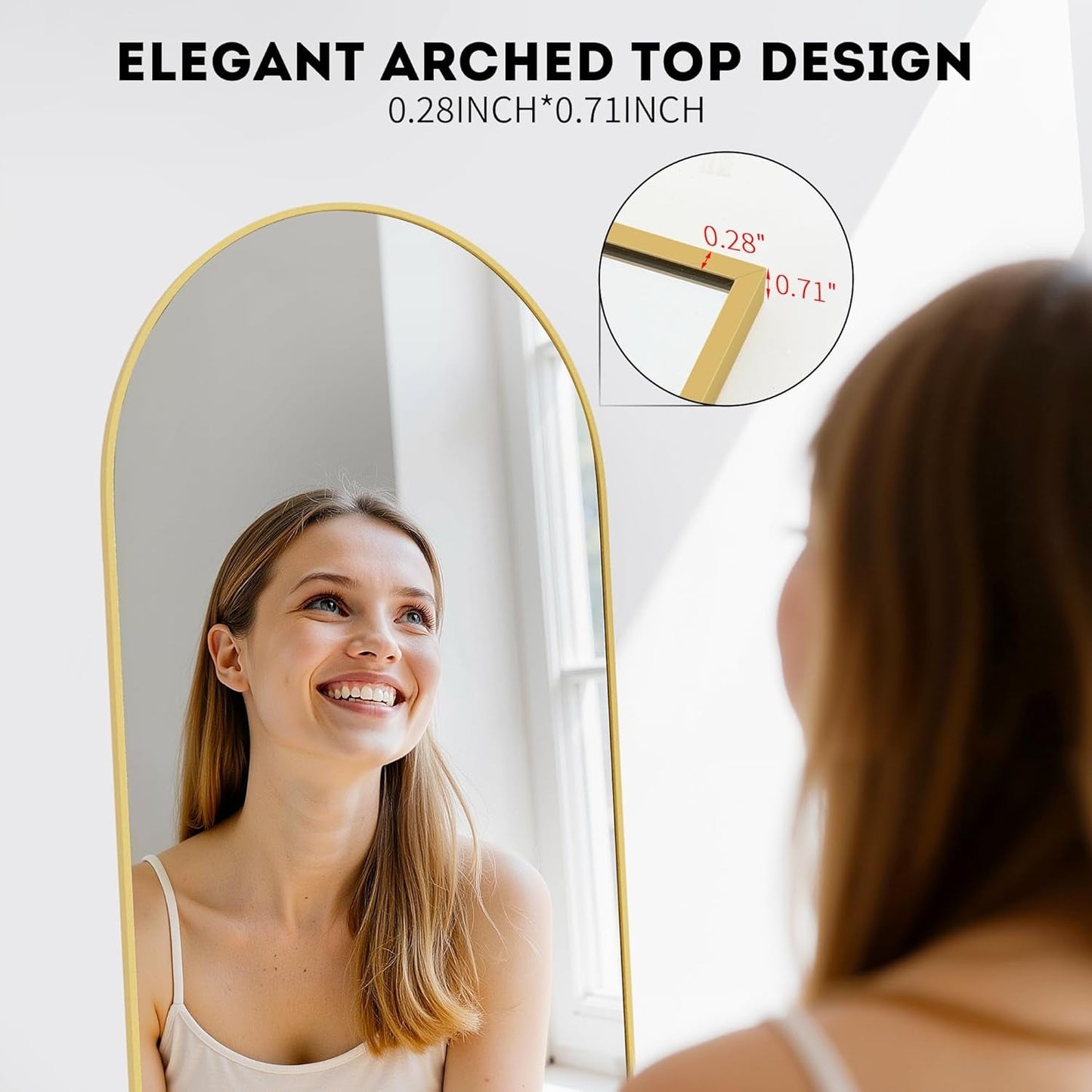 Arched Full Length Mirror 64x21 In Gold For Wall Bedroom Living Room