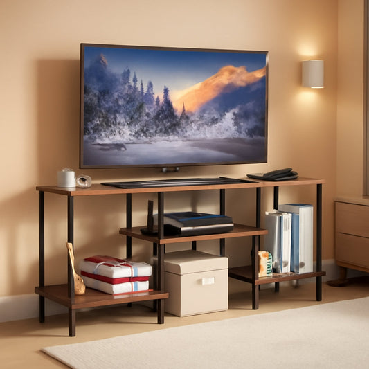 Rustic Brown 50 Inch TV Stand With Power Outlets And Shelf