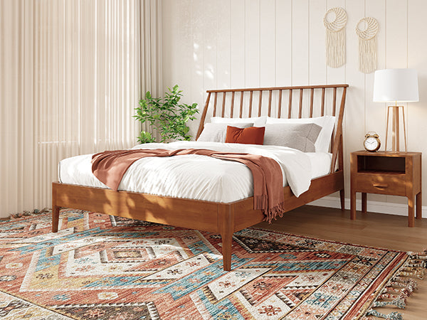 Solid Bamboo Wood Spindle Platform Queen Bed