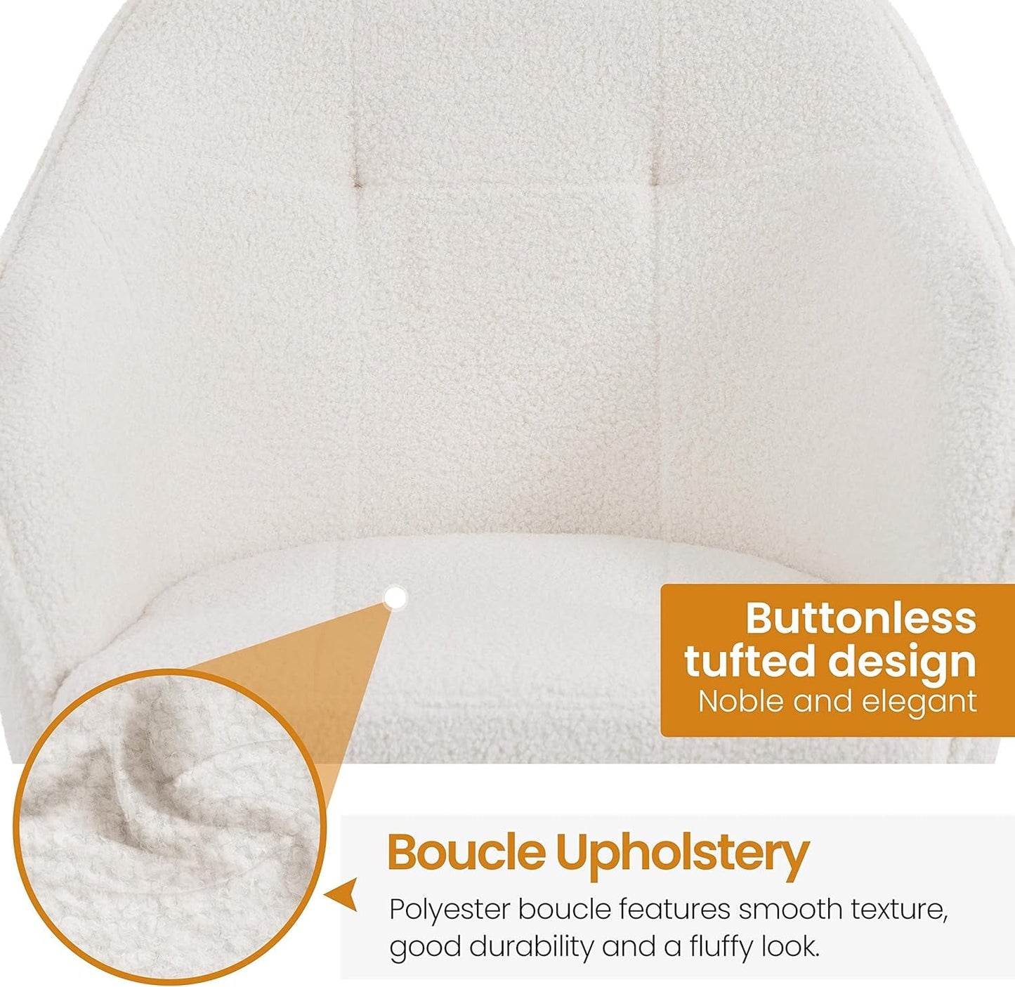 Ivory Upholstered Desk Chair With Adjustable Tilt Angle