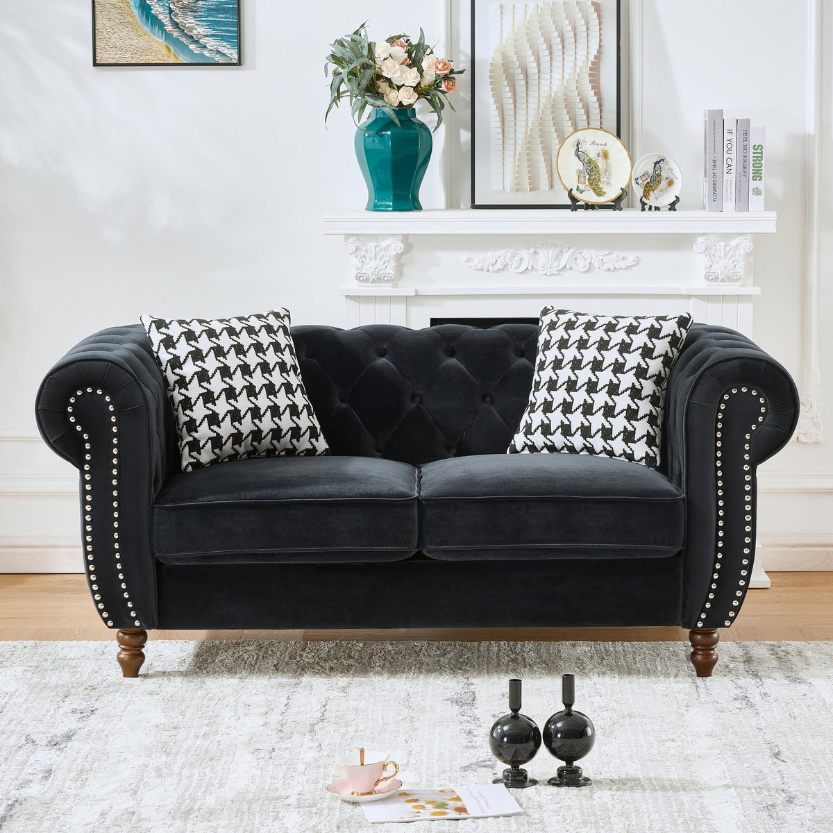 67" Chesterfield Velvet Upholstery Fabric Sofa