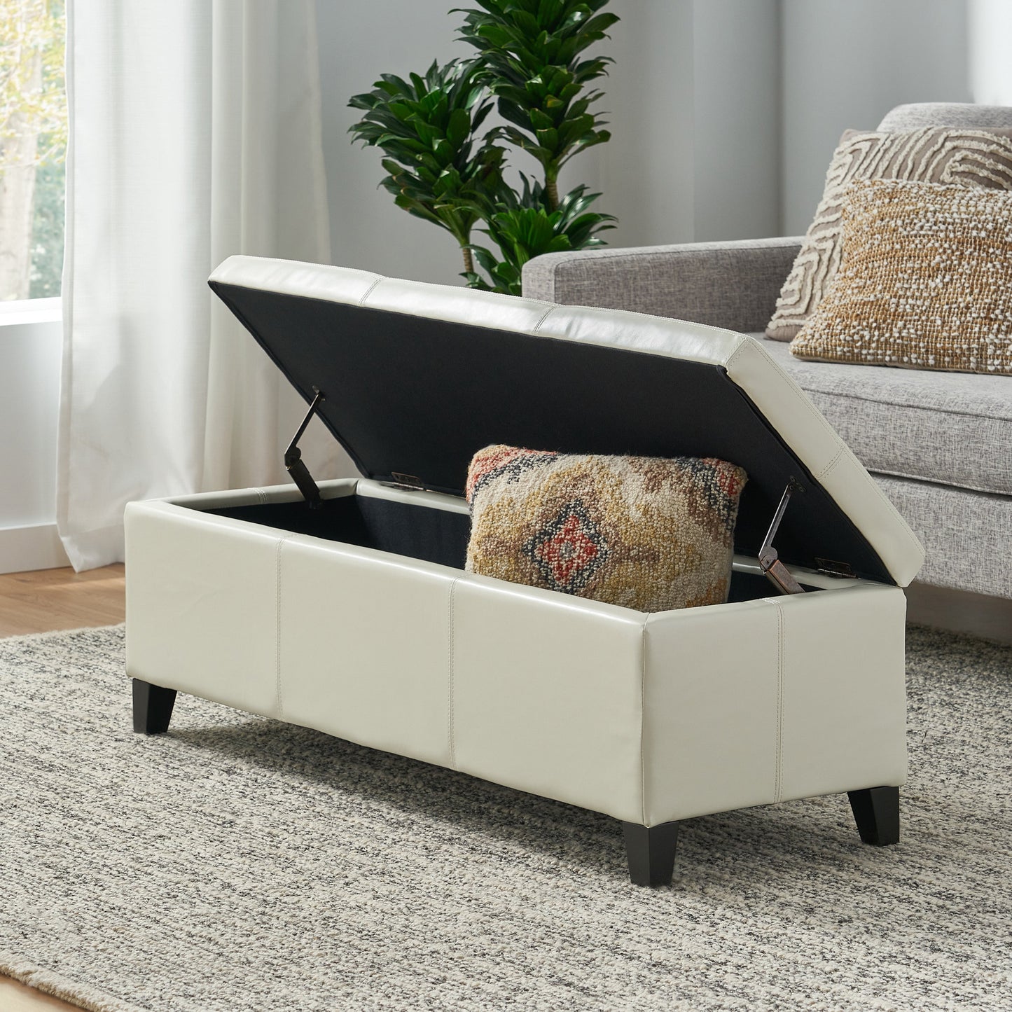 Upholstered PU Leather Storage Ottoman