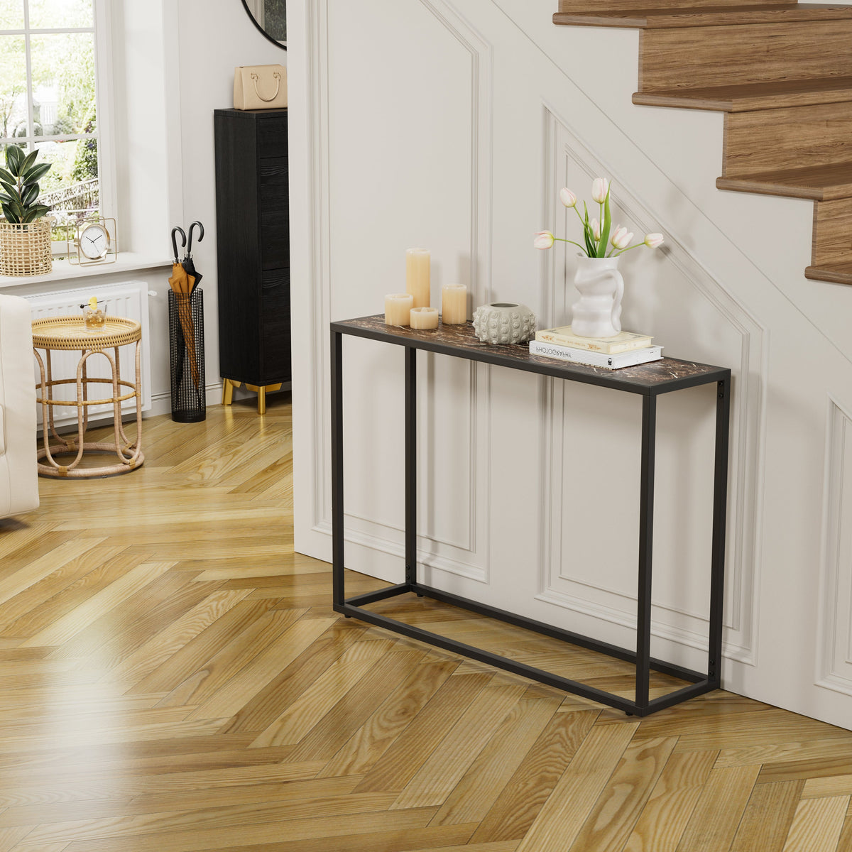 Narrow Console Table - High-End Edge Wrapped Foyer Table