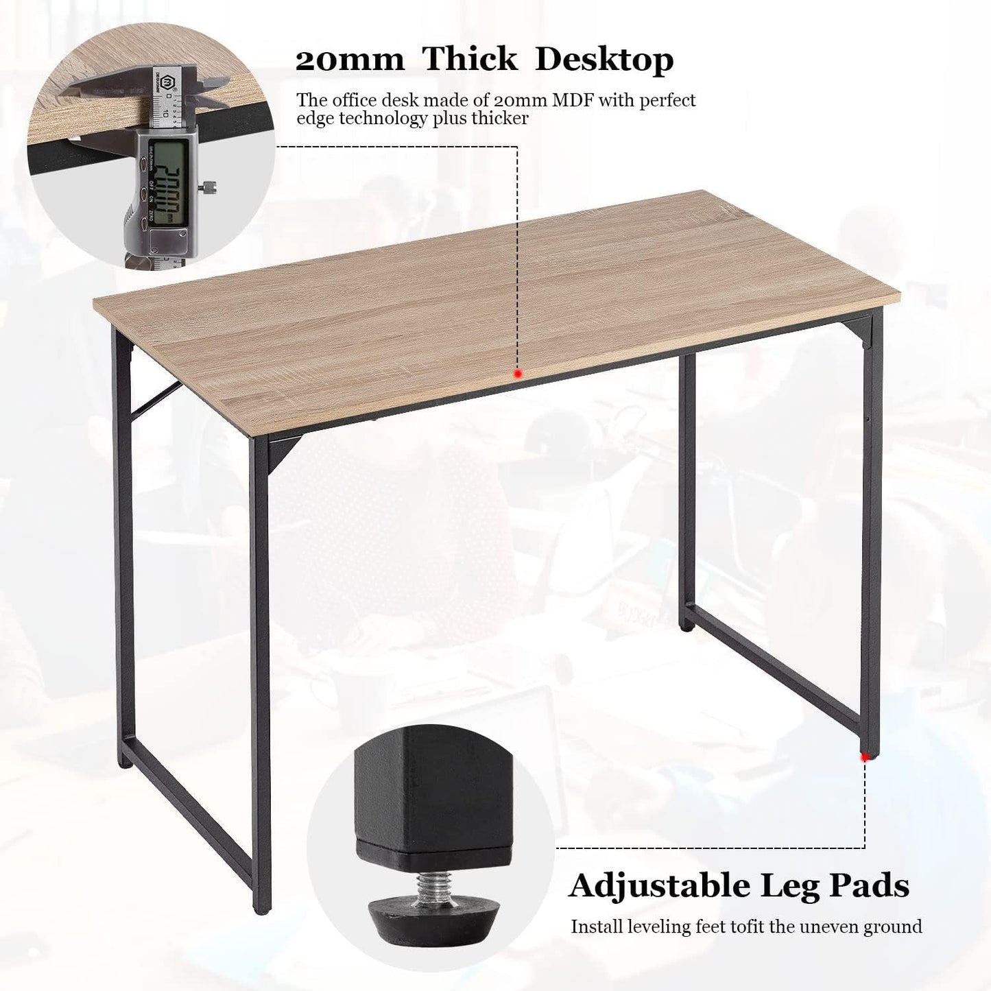 39 Inch Computer Desk With Adjustable Feet For Home Office
