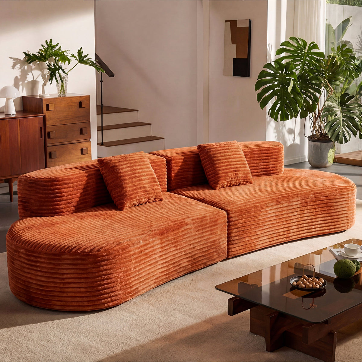 108.6-Inch Curved Combination Sofa With Modern Cloud Pattern