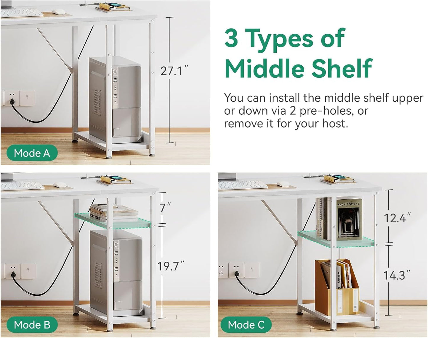 51 Inch Computer Desk With USB Outlets For Home Office