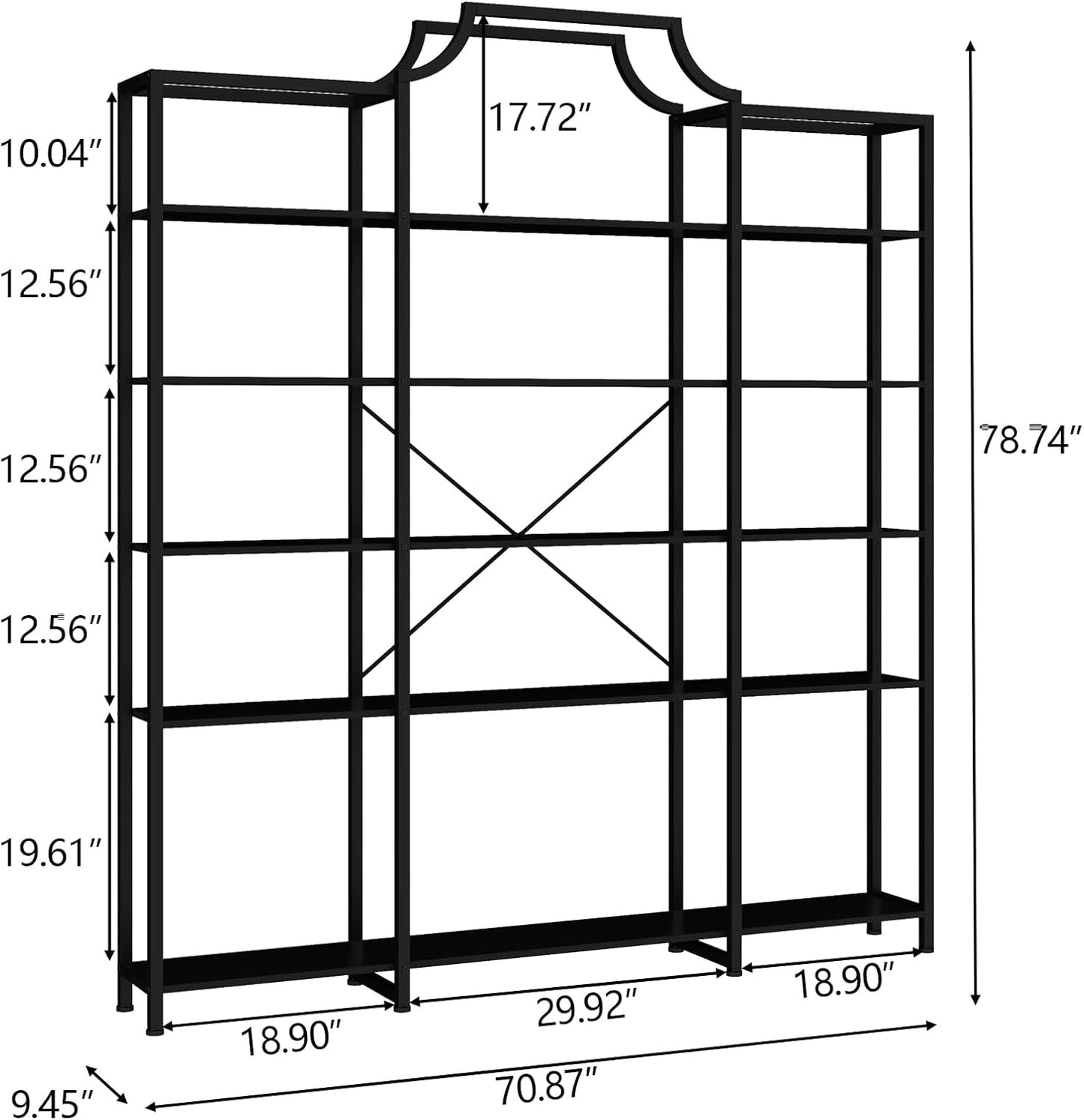 Triple Wide Five Tier Bookshelf For Living Room Organization