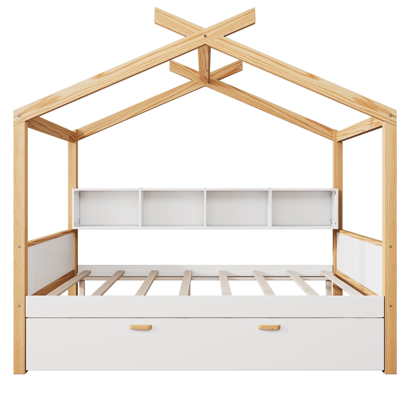 White Full Size Wooden House Bed