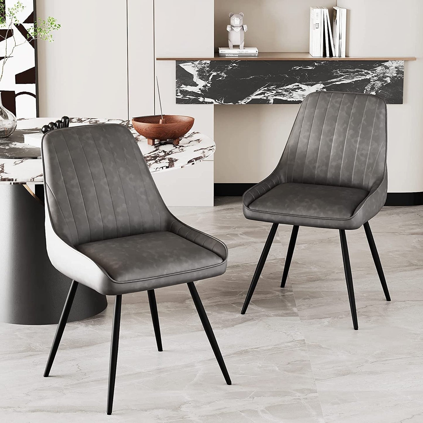 Modern Faux Leather Dining Chairs Set Of 2 Armless Metal Legs in stylish dining setting.