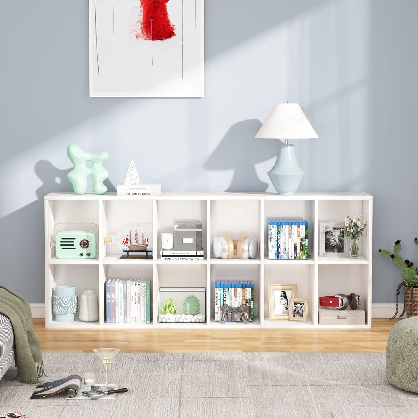 71.65" White Narrow 12-Cube Modern Bookcase